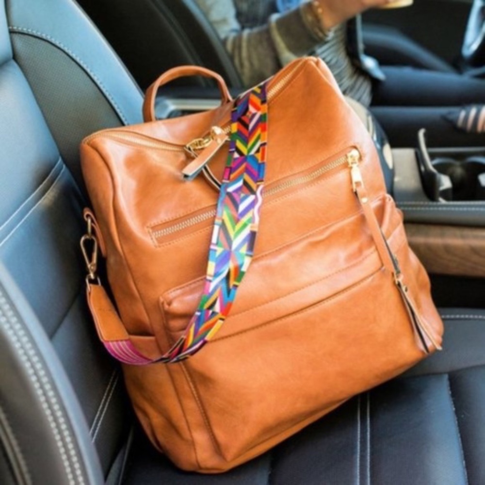 Luxe Vegan Leather Colorful Strap Backpack Shoulder bag